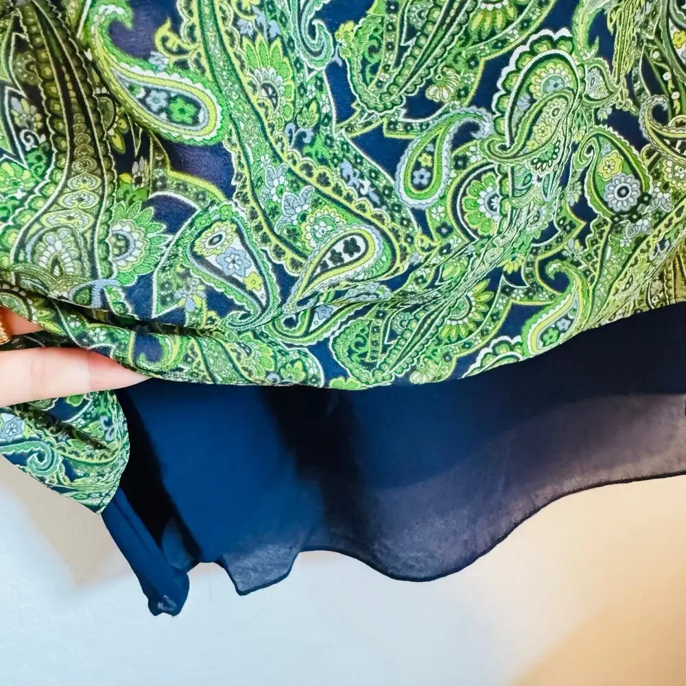 MICHAEL KORS Green White Navy Blue Paisley Print Tunic $120 Blouse Top Shirt 2X